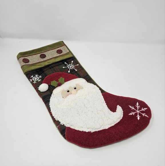 Hobby Lobby Country Santa Claus Plaid Buttons Christmas Stocking Green Red - Picture 1 of 5
